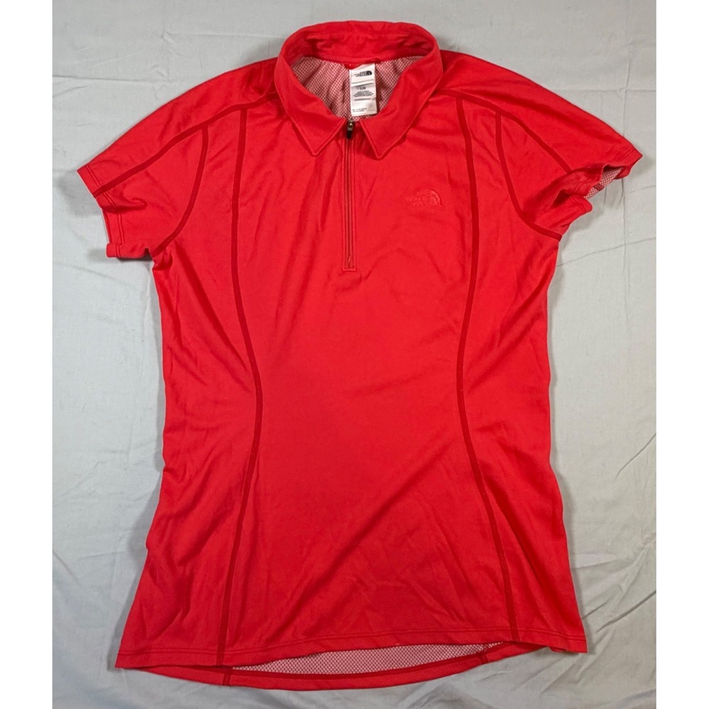 The North Face Womens Red Quarter Zip Short Sleeve Athletic Polo Shirt Large